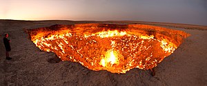 #8: Door to Hell, a burning natural gas field in Derweze, Turkmenistan.