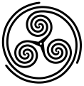 "Wheeled" version of triskelion / triple-spiral