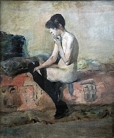   Etude de nu. Femme assise sur un divan