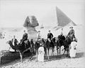 Blick - Burnham family, Giza, Egypt, 1895. On camels, left to right: John Charles Blick, Grace Blick, Frederick Russell Burnham, Blanche Blick Burnham, James Shannon Blick.