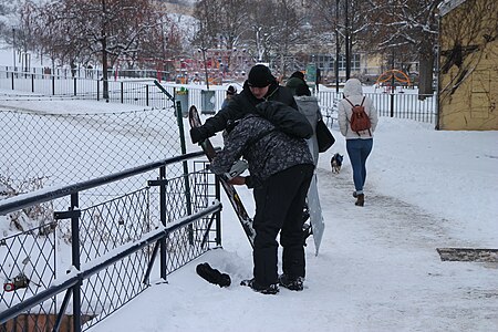 Skiing at Petřín Hill