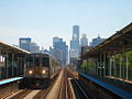 A pink line train at Ashland station