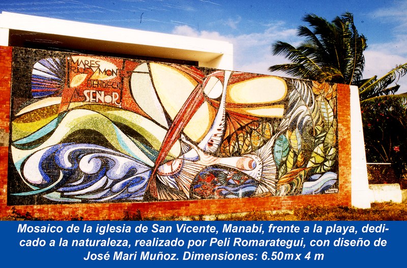 File:Mosaico de la iglesia de San Vicente, Manabí, frente a la playa, dedicado a la naturaleza, realizado por Peli Romarategui, con diseño de José Mari Muñoz. Dimensiones 6.50 m x 4 m. Foto Cristóbal Corral.tif