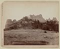 "Crow Butte." Near Ft. Robinson, Neb. and F.E. & M.V. R.R. -- In battle, the Indians drove the "Crows" up on the mountain and camped on the only approach, intending to kill or starve their enemy. The "Crows" killed and skinned one of their ponies. The hide was made into ropes and used in lowering their ponies and people from opposite side of mountain. The oldest of their number was left to keep up camp fires to deceive their enemy; after three days the old man came down and surrendered and informed them of his tribe's escape. They gave him his liberty for bravery and loyalty to his tribe (1891, LC-DIG-ppmsc-02653)