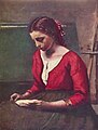 1845-50 Reading girl in red jersey label QS:Len,"Reading girl in red jersey" label QS:Lpl,"Czytająca dziewczyna w czerwonej koszulce" label QS:Lde,"Lesendes Mädchen in rotem Trikot"