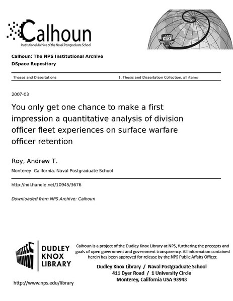 File:You only get one chance to make a first impression a quantitative analysis of division officer fleet experiences on surface warfare officer retention (IA youonlygetonecha109453676).pdf