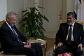 Secretary of Defense Chuck Hagel, left, meets with Egyptian President Mohamed Morsi in Cairo April 24, 2013