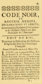 Page de titre pour le code noir, 1745, Wikisource.