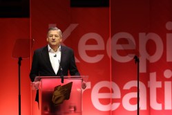 Netflix boss Ted Sarandos speaking at the Royal Television Society conference 2024