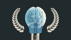 Illustration of a digital brain surrounded by film festival awards laurels