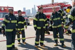 9-1-1 - “Buzzkill” - The 118 team battles an “un-bee-lievable” emergency when a trailer with millions of bees crashes on the streets of Los Angeles, unleashing a swarm. THURSDAY, SEPT. 26 (8:00-9:00 p.m. EDT) on ABC. (Disney/Christopher Willard) AISHA HINDS, KENNETH CHOI, RYAN GUZMAN, OLIVER STARK