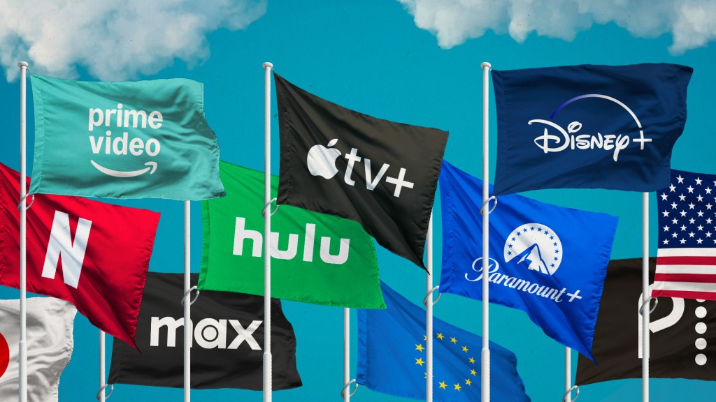 Flags with streaming logos on them