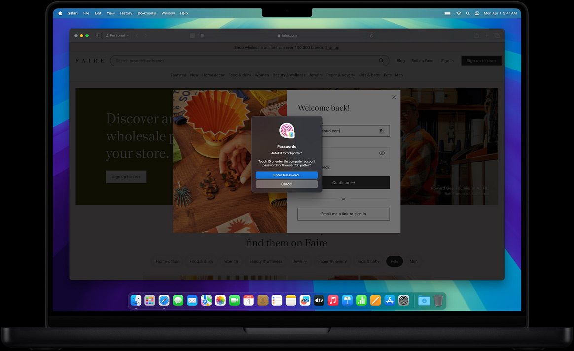 En la navegación de Safari, se pide usar Touch ID para iniciar sesión en un sitio web