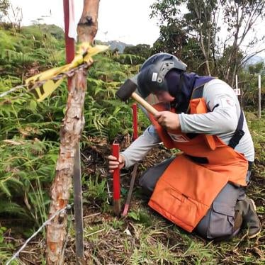 A deminer works in Algeciras, Huila Department, Colombia in July 2020.  