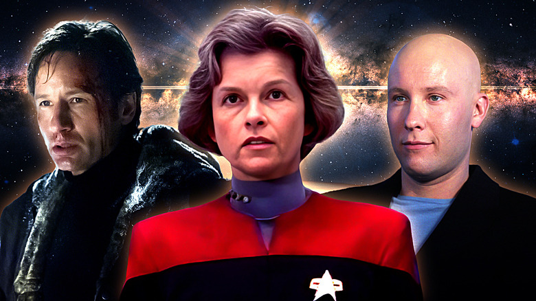 Fox Mulder, Janeway, and Lex Luthor ensemble in space