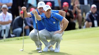 McIlroy, right, and Poulter at the 2021 Ryder Cup at Whistling Straits