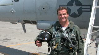 John Nichol, who served in the RAF from 1981-1996, pictured before a non-combat flight in a US navy F-18 jet