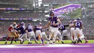 The Vikings beat the 49ers 23-17 at their home stadium, with all aspects of their branding on full show before and during the game