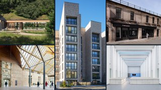 The buildings up for the prize, clockwise from top: The Ardoch farm, Aberdeen; The North Gate Social Housing project in Glasgow; The Fruitmarket Gallery in Edinburgh; The Aberdeen University facility; Burrell Collection in Glasgow