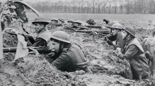 British soldiers on the banks of the Maas, near Venlo, the Netherlands