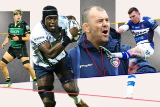 From left: Henry Pollock (Northampton), Maro Itoje (Saracens), Michael Cheika (Leicester) and Ben Spencer (Bath)