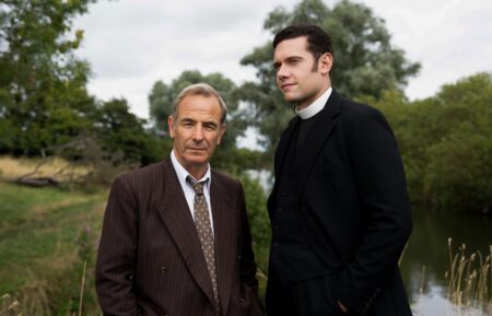 Robson Green as Geordie Keating, Tom Brittney as Will Davenport in Grantchester