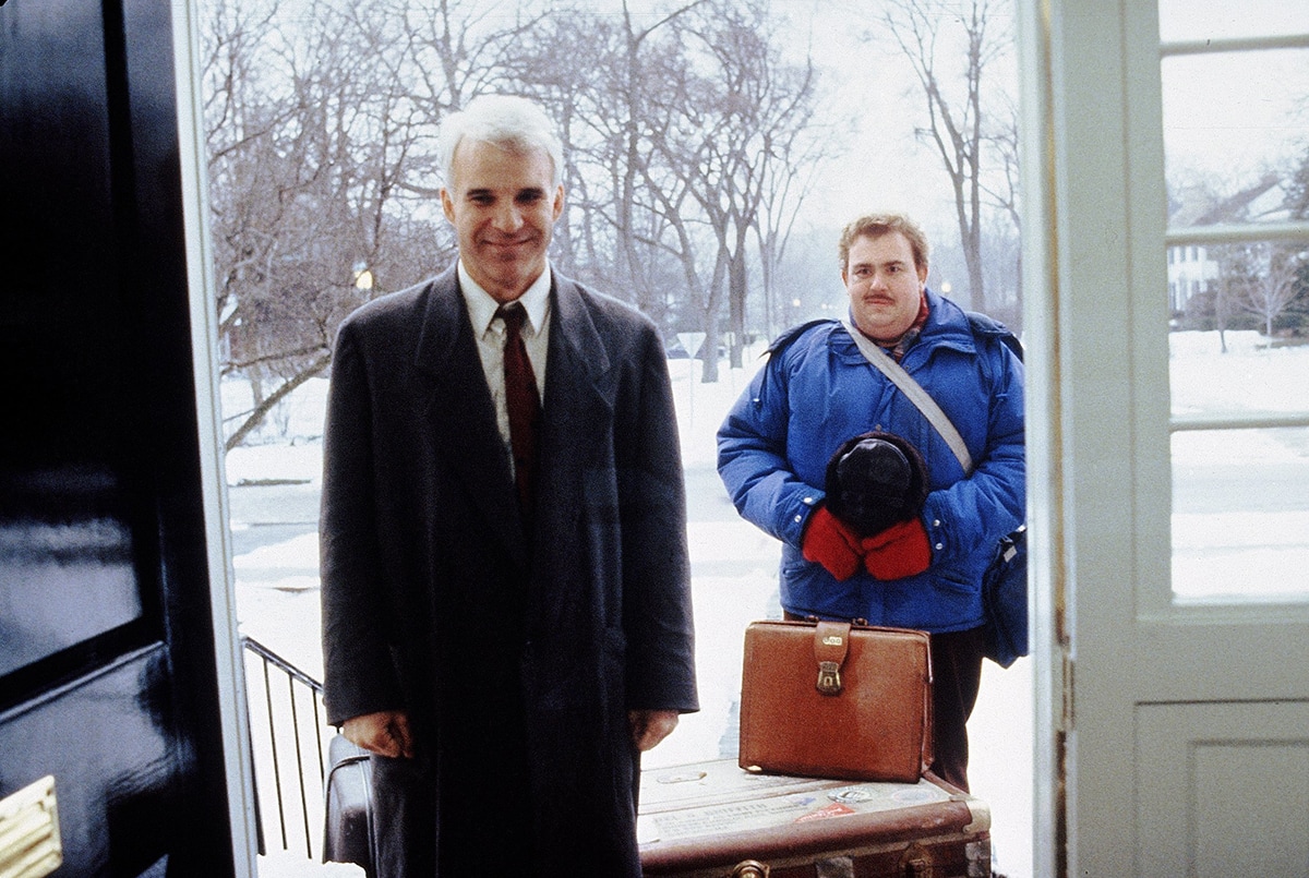 Steve Martin and John Candy are travel companions Neal Page and Del Griffith in the 1987 comedy movie Planes, Trains and Automobiles, which Martin considers his personal favorite film