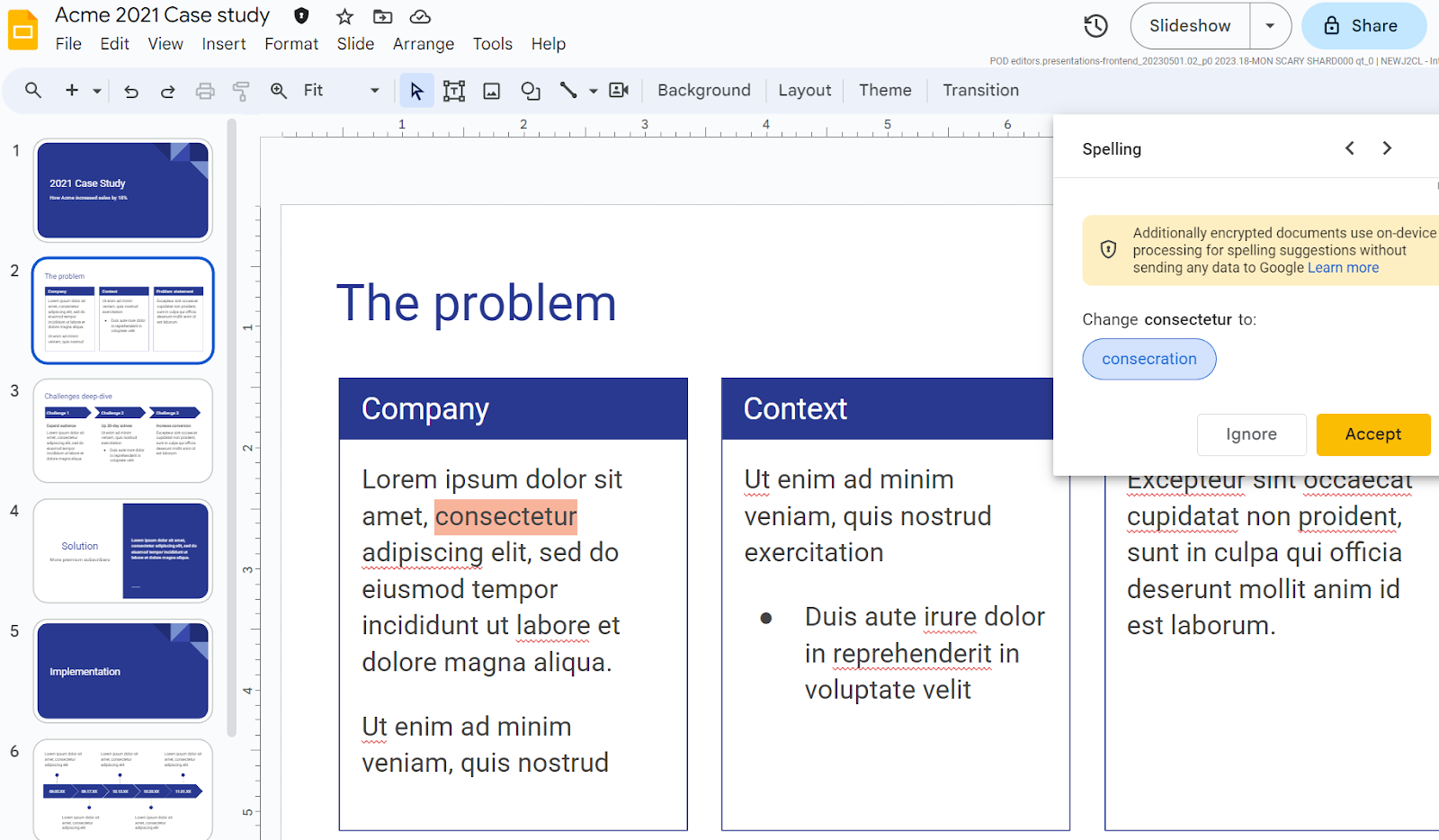 Corrector ortográfico para archivos con encriptación del cliente en Presentaciones de Google