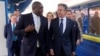 (FILE) U.S. Secretary of State Antony Blinken and British Foreign Secretary David Lammy arrive at the train station in Kyiv, Ukraine, Wednesday, Sept. 11, 2024.