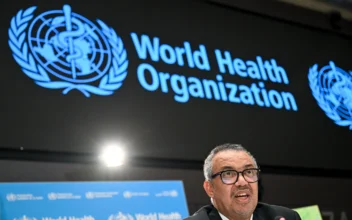 World Health Organization (WHO) chief Tedros Adhanom Ghebreyesus looks on during a press conference on the World Health Organization's 75th anniversary in Geneva, Switzerland, on April 6, 2023. (Fabrice Coffrini/AFP via Getty Images)