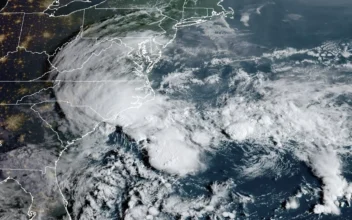 Tropical storm conditions along a stretch of the U.S. Southeast seacoast, on Sept. 16, 2024. (NOAA via AP)