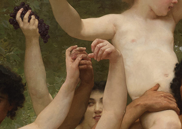 ［法］威廉‧布格羅（William Bouguereau）的《青年巴庫斯》（La Jeunesse de Bacchus），手的局部，布面油畫，1884年作，6.09 × 3.35米，私人收藏。(Courtesy of Sotheby's)