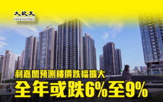 利嘉阁预测香港楼价跌幅扩大 全年或跌6%至9%