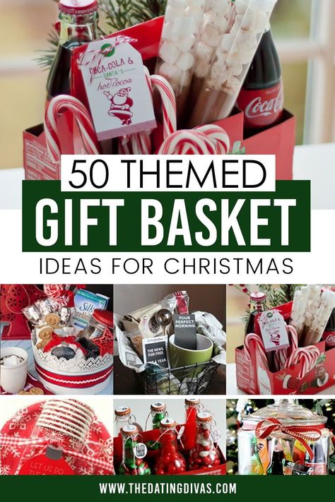 Themed Gift Baskets Christmas, Christmas Baskets For Adults, Christmas Baskets For Coworkers, Couples Christmas Basket Ideas, Christmas Themed Gift Basket Ideas, Holiday Gift Basket Ideas For Family, Gift Basket For Couples Christmas, Cozy Christmas Basket Gift Ideas, Christmas Theme Gift Baskets