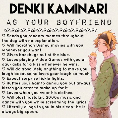 Bnha Boyfriend Scenarios, Anime Character As Your Boyfriend, Kaminari As Your Boyfriend, As Boyfriend Anime, Denki Kaminari X Yn Fanart, Anime Character As Boyfriend, Mha Cuddling, Types Of Boyfriends Anime, Anime Character Headcannons