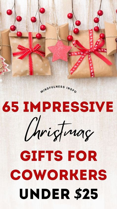 65 impressive Christmas gifts for coworkers under $25 on mindfulnessinspo.com Gift Ideas For Secret Santa At Work, Gift Ideas For Co Workers For Christmas, Creative Secret Santa Ideas, Secret Santa Office Ideas, Gift Ideas For Work Friends, Creative Gifts For Coworkers, Work Holiday Gift Ideas, Work Party Gift Ideas, Best Secret Santa Gifts For Coworkers