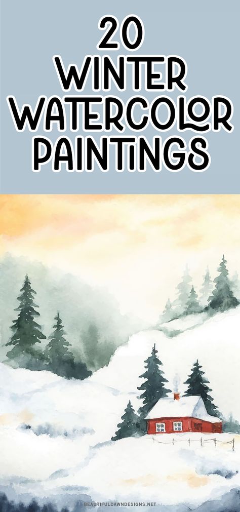 As the winter season approaches, what better way to get creative than with some watercolor painting ideas that capture the essence of winter? From snowy landscapes to cozy mittens, the possibilities are endless. Watercolor cabin in the woods with snow. Winter Snow Scenes Paintings, Watercolour Houses Painting, Winter Landscape Watercolor Snow Scenes, Winter Art Watercolor, Easy Winter Paintings For Beginners Step By Step, Snow Painting Watercolor, Simple Winter Scenes To Paint, Animals In Winter Art, Cabin In Winter Woods