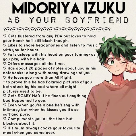 Mha Headcanons Spicy Deku, Deku Comforting You, Bnha As Boyfriend, Anime Character As Boyfriend, Deku As A Boyfriend Spicy, Mha Deku Headcanons, Izuku Midoriya X Yn, Head Cannons Mha, Izuku Midoriya As A Boyfriend