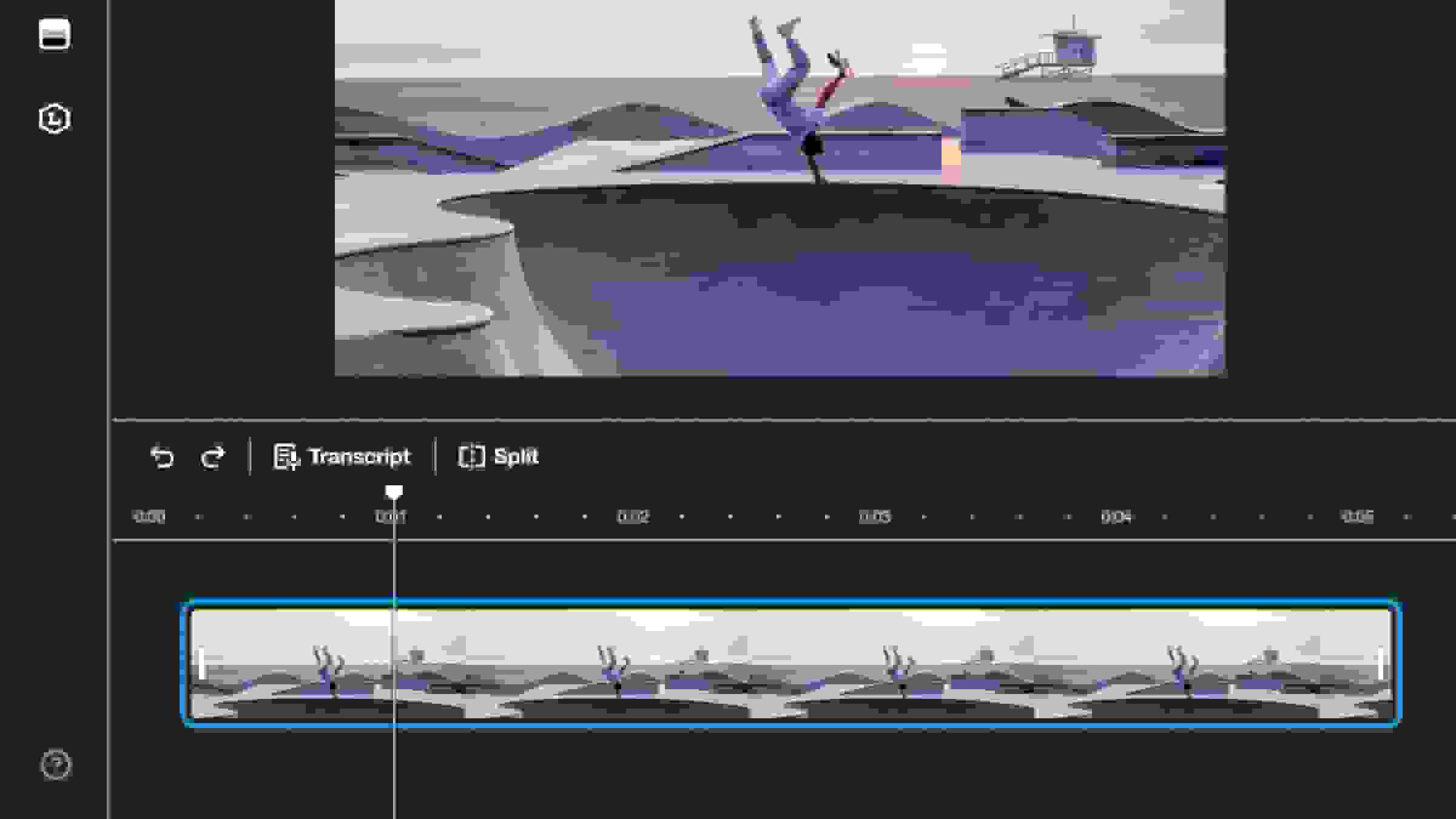 Using the Vimeo video trimmer to create a video clip of a skateboarder.