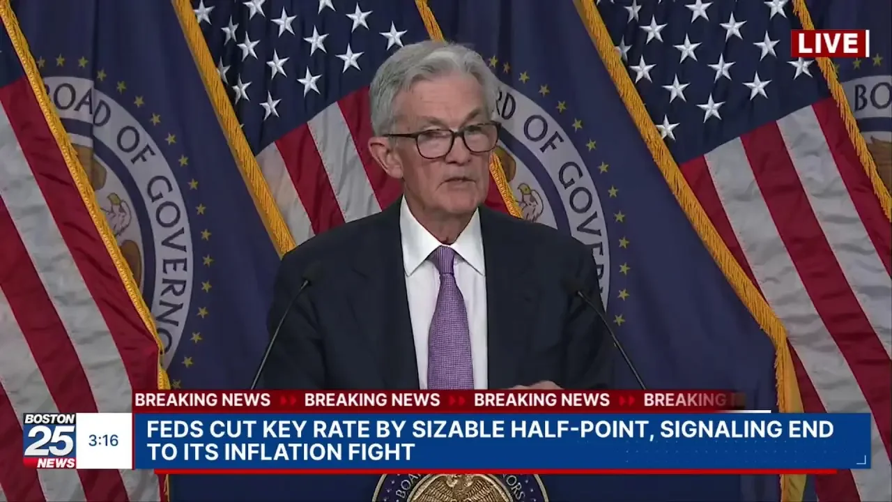 WATCH LIVE: Feds cut key rate by sizable half-point, signaling end to its inflation fight.