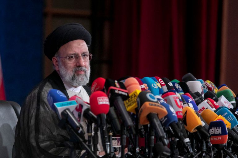 Iranian President-Elect Ebrahim Raisi holds a press conference at Shahid Beheshti conference hall on June 21, 2021 in Tehran, Iran.