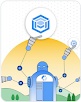 Gráfico de vector de un robot de color azul