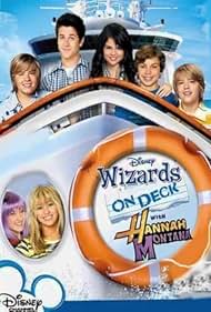 Emily Osment, Cole Sprouse, Dylan Sprouse, David Henrie, Selena Gomez, Miley Cyrus, and Jake T. Austin in Wizards on Deck with Hannah Montana (2009)