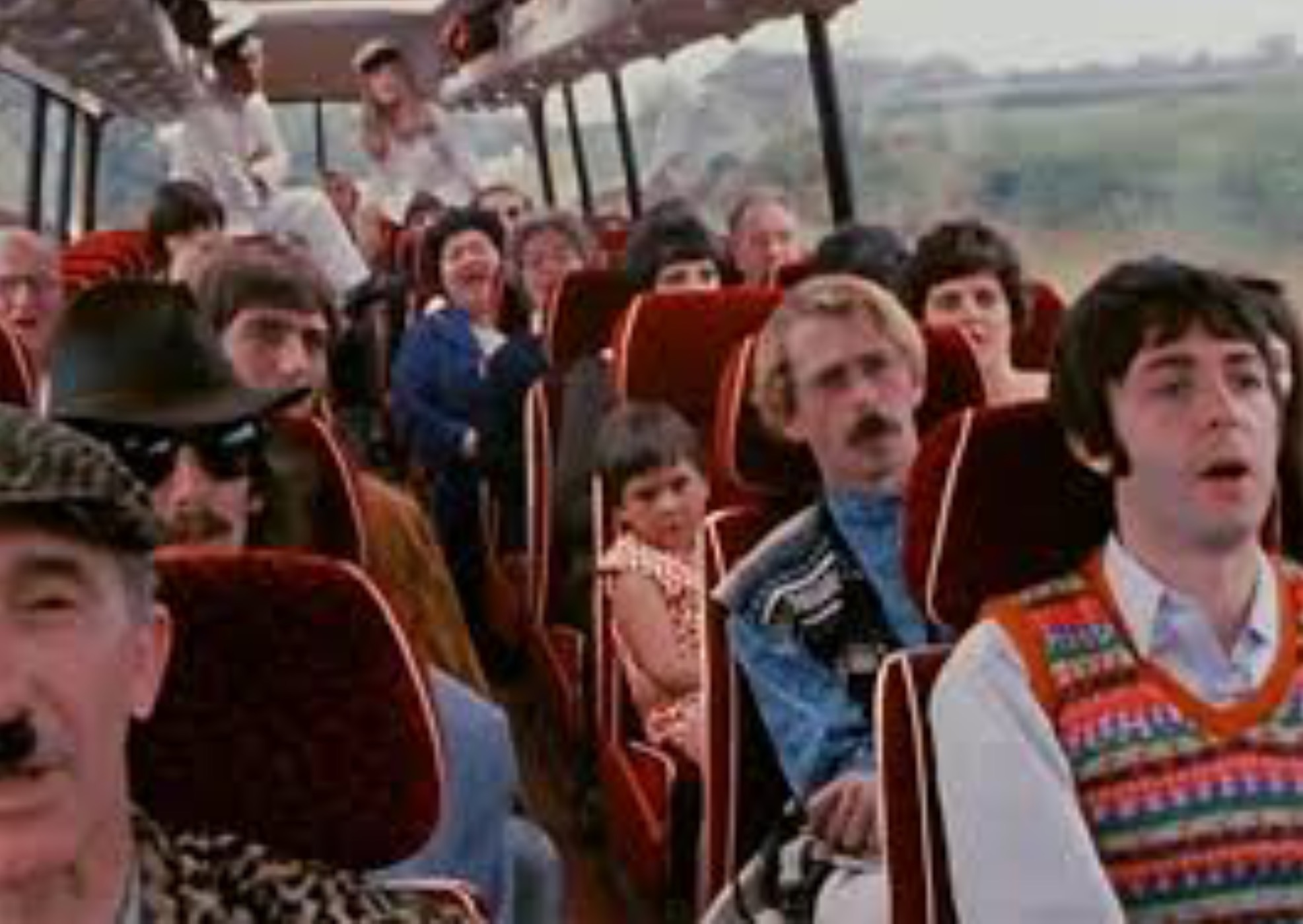 Paul McCartney, Miranda Forbes, George Harrison, Jessie Robins, Derek Royle, The Beatles, Magic Alex, and Nicola Hale in Magical Mystery Tour (1967)