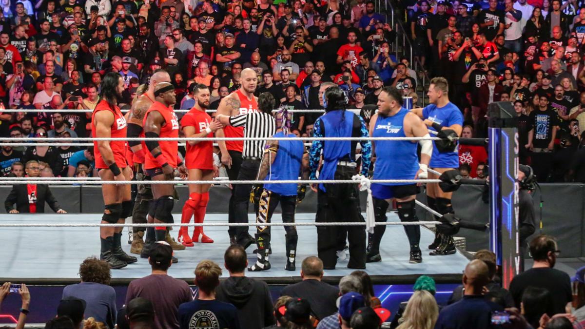 Rey Mysterio, Jeff Hardy, Mike 'The Miz' Mizanin, Joe Seanoa, Fergal Devitt, Drew McIntyre, and Adam Scherr in WWE Survivor Series (2018)