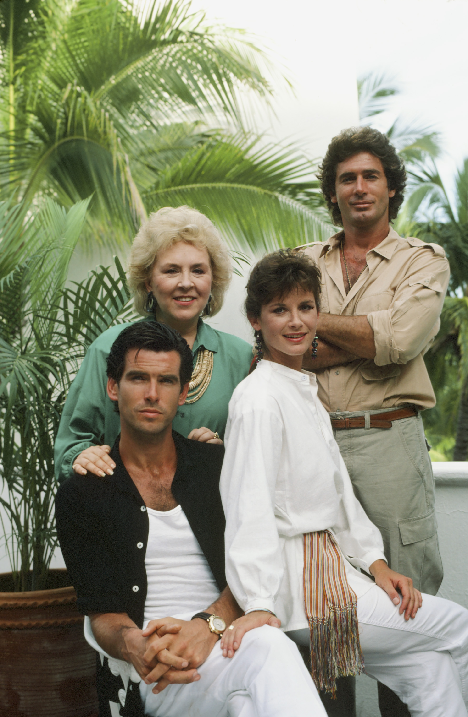 Pierce Brosnan, Stephanie Zimbalist, Doris Roberts, and Jack Scalia in Remington Steele (1982)