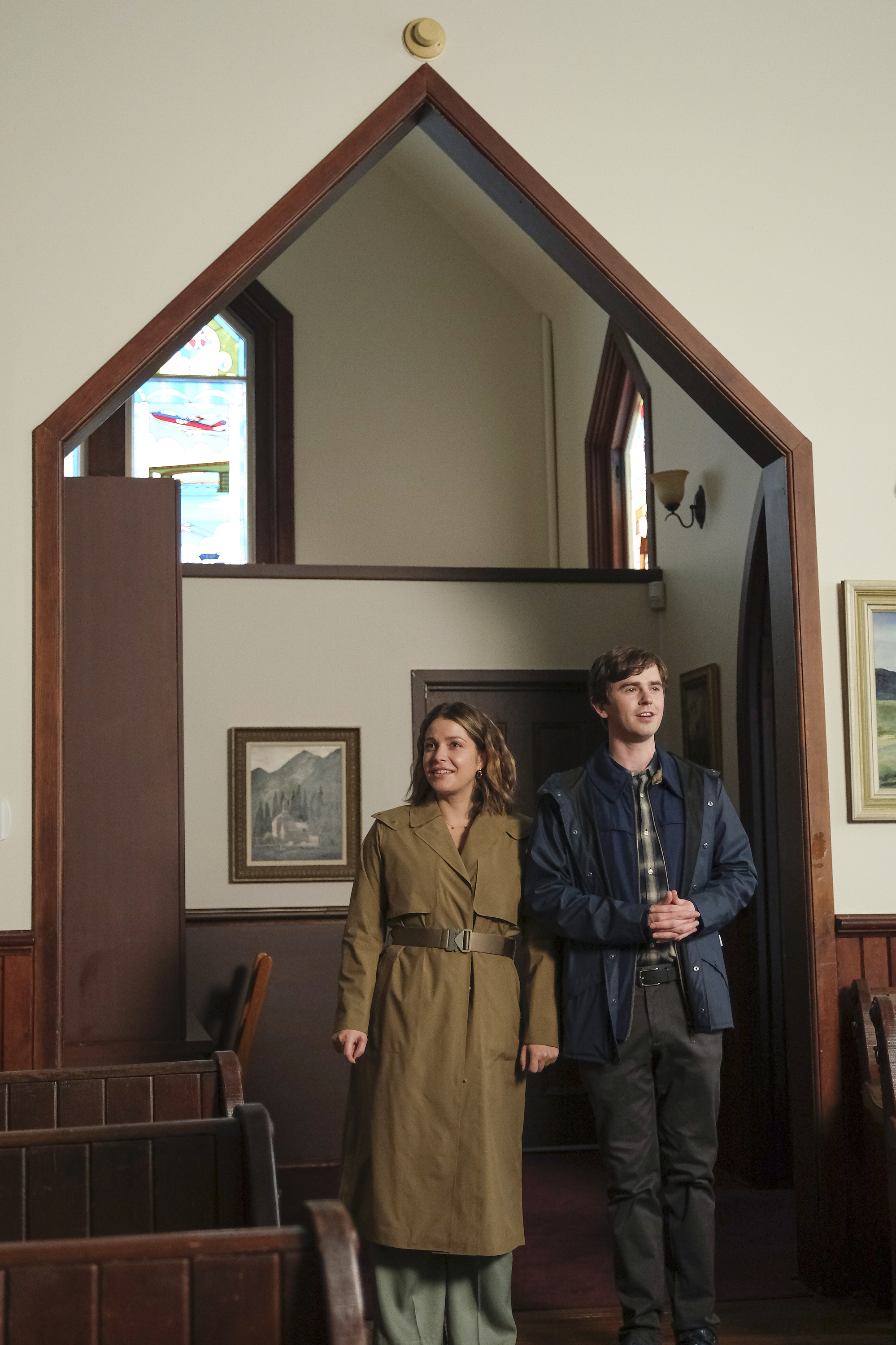 Freddie Highmore and Paige Spara in Expired (2021)