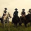 Ethan Hawke, Denzel Washington, Vincent D'Onofrio, Lee Byung-hun, Chris Pratt, Manuel Garcia-Rulfo, and Martin Sensmeier in The Magnificent Seven (2016)