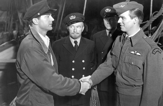 Dana Andrews, Claude Rains, Lee MacGregor, and Henry Rowland in Sealed Cargo (1951)