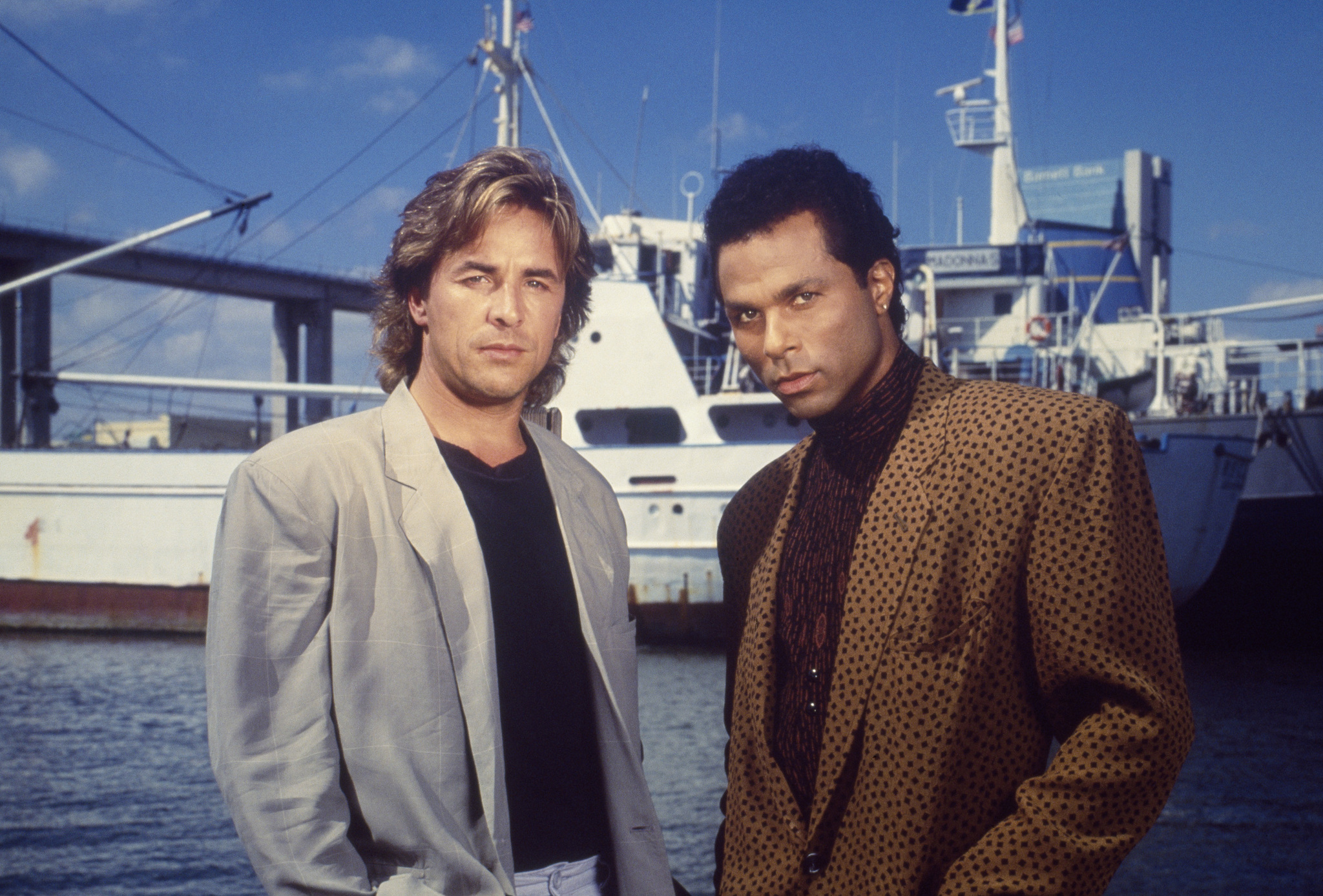 Don Johnson and Philip Michael Thomas in Miami Vice (1984)